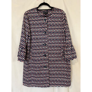 Eden Court Navy White Pink Print Jacket Ruffle Bell Sleeve XL Lined Spring